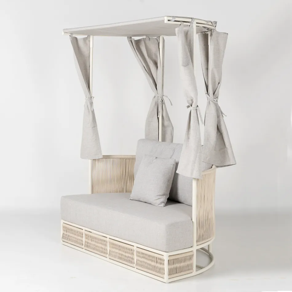 Teak, aluminium, ROPE+ Rope trädgårdsdagbädd med dynor - Arcangelo Viadurini