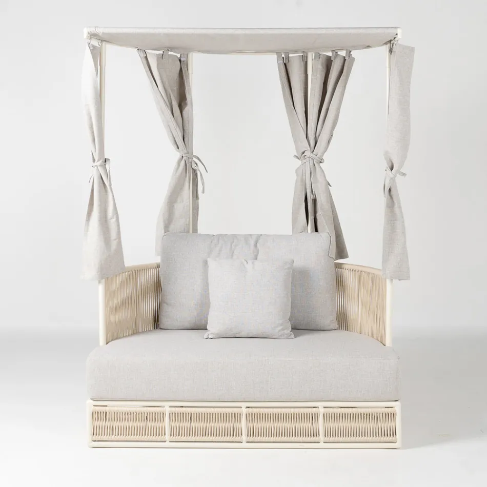 Teak, aluminium, ROPE+ Rope trädgårdsdagbädd med dynor - Arcangelo Viadurini