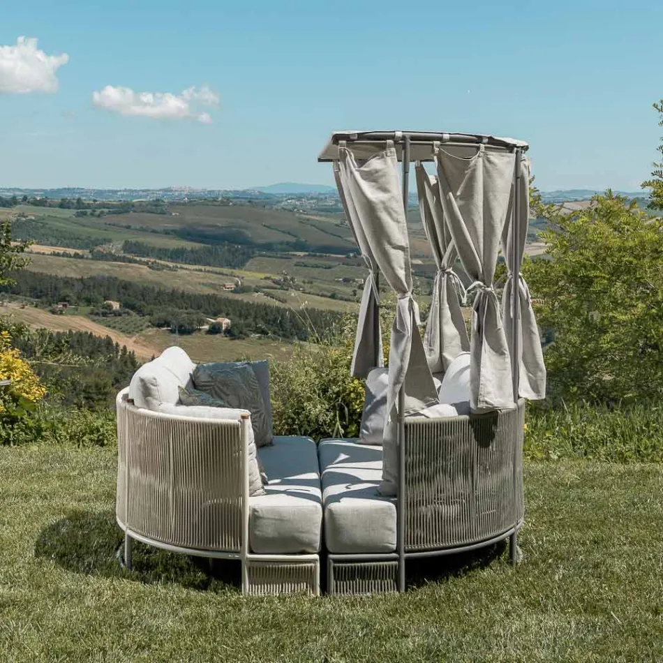Teak, aluminium, ROPE+ Rope trädgårdsdagbädd med dynor - Arcangelo Viadurini