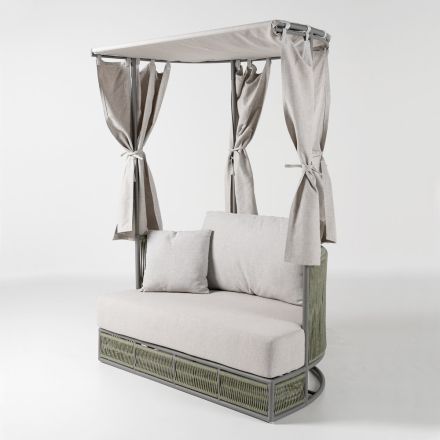 Teak, aluminium, ROPE+ Rope trädgårdsdagbädd med dynor - Arcangelo Viadurini