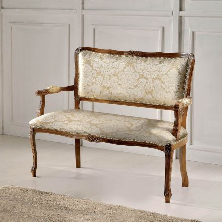 2-sits soffa i ljust beige och guldblommigt tyg Made in Italy - Stone Viadurini
