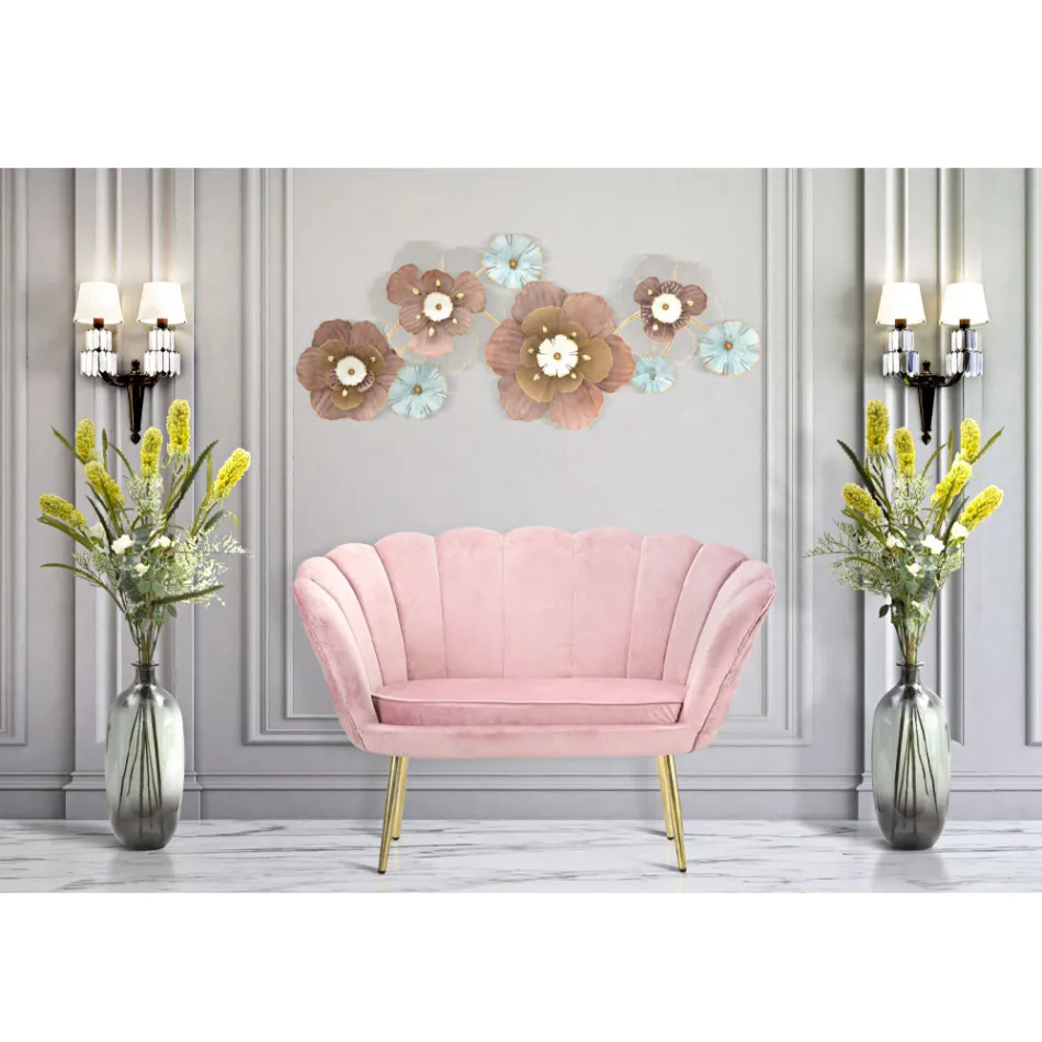 Modern 2 -sits soffa i sammet med gyllene järnfötter - Annina Viadurini