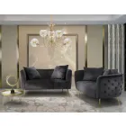 Tvåsitssoffa i designersammet, trä och järnstruktur - Renita Viadurini