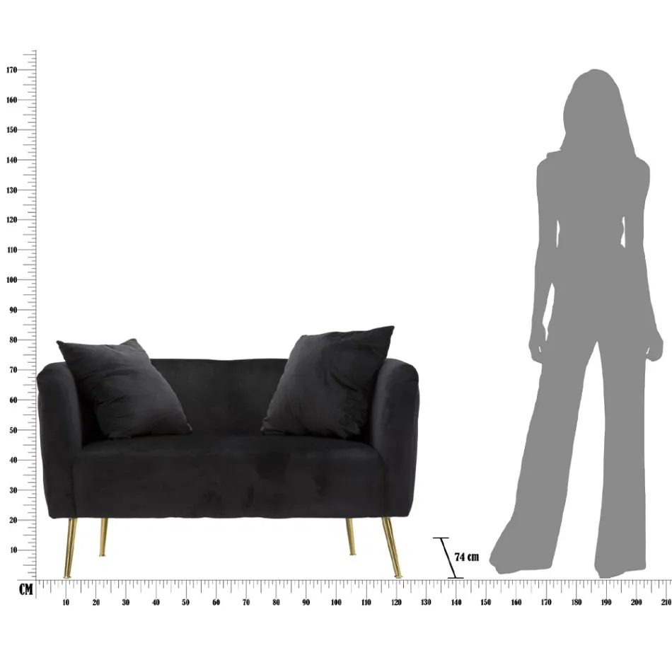 Tvåsitssoffa i designersammet, trä och järnstruktur - Renita Viadurini