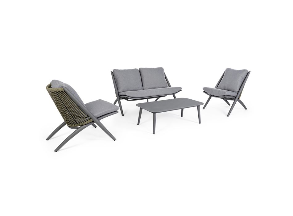 2-sits utomhussoffa i aluminium och rep med kuddar, Homemotion - Gillian Viadurini