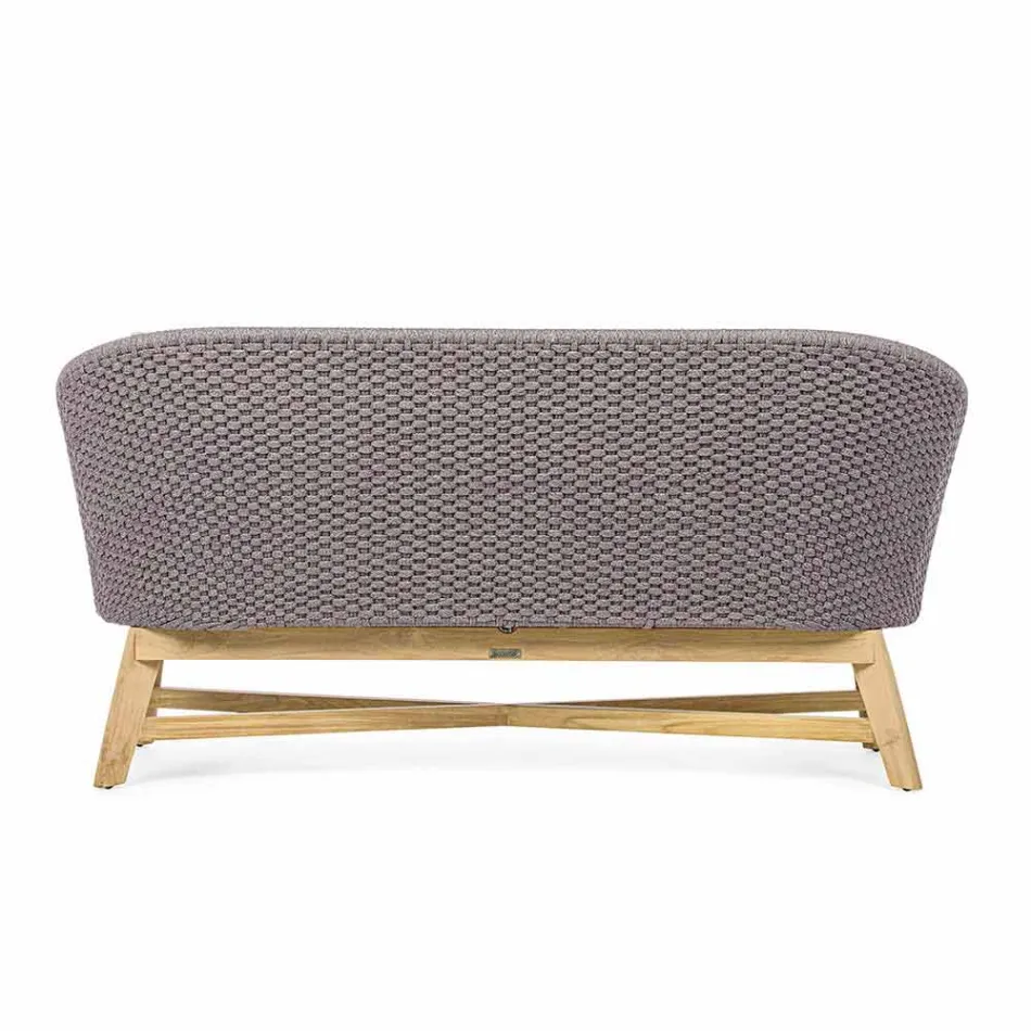 2-sits utomhussoffa i tyg med teakstruktur, Homemotion - Azeno Viadurini