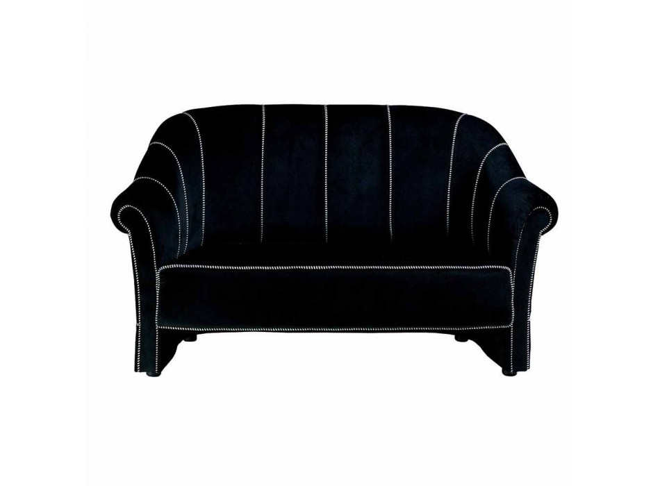2 -sits soffa i svart sammet med kontrastsömmar tillverkad i Italien - Caster