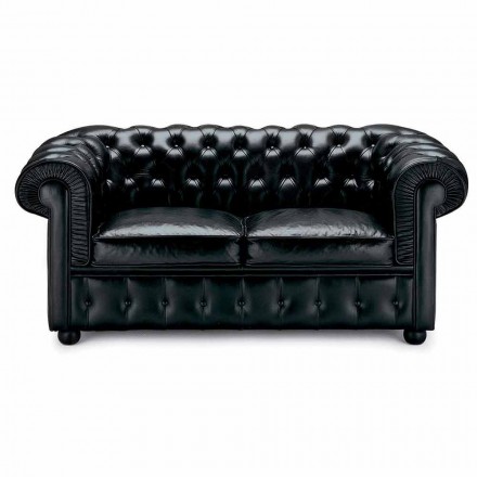2 -sits soffa täckt i läder med träfötter tillverkade i Italien - Idra Viadurini
