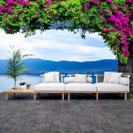 4-sits soffa i teak, repvävning och kuddar - Bellatrix Viadurini