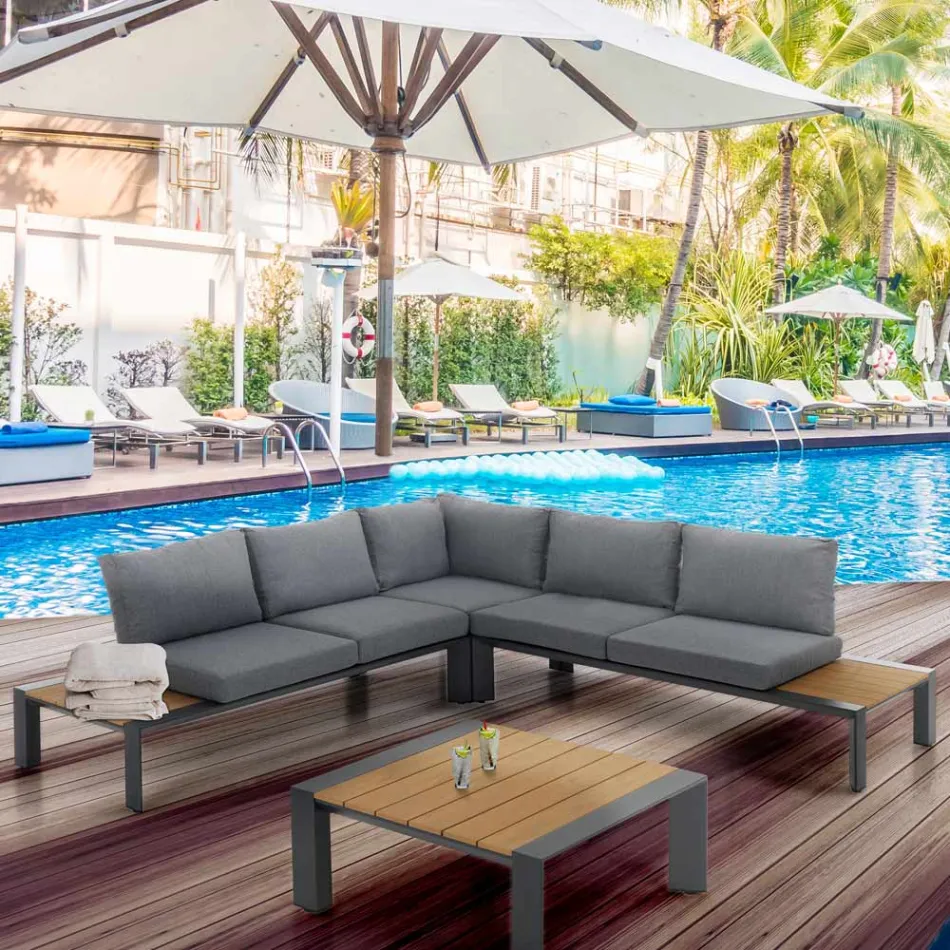 Hörnsoffa med soffbord för utomhus och inomhus i aluminium - Mettre Viadurini