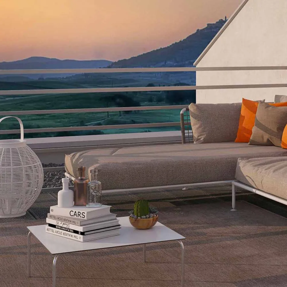 Utomhus hörnsoffa i modern design i duvgrått eller vitt tyg - Ontario3 Viadurini