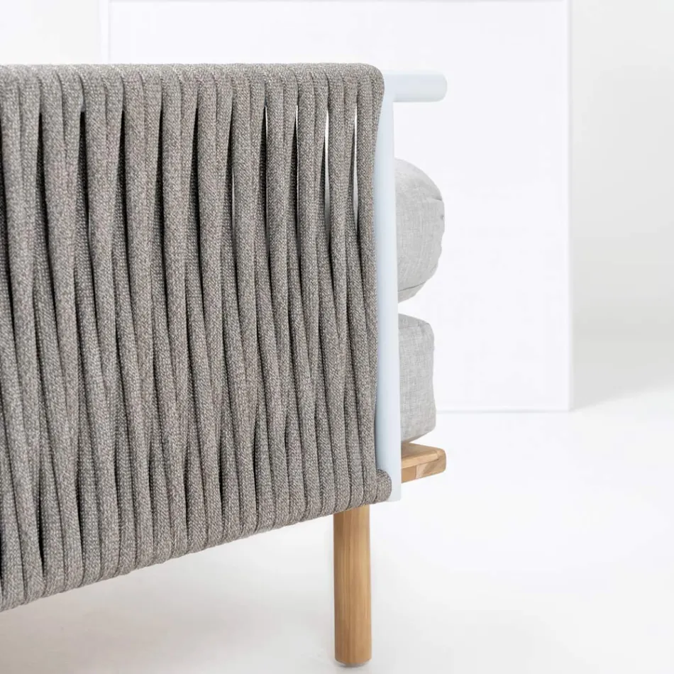 Hexagonal trädgårdshörnsoffa i teak och rep - Bellatrix Viadurini