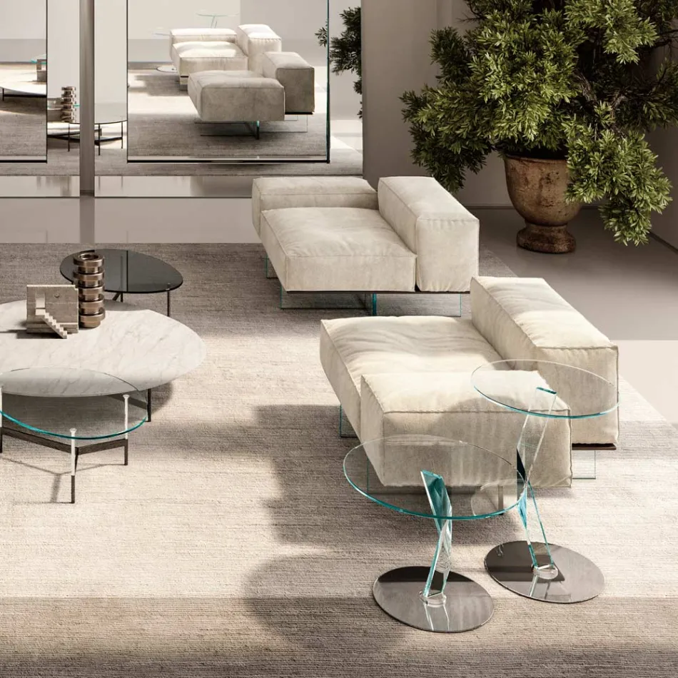 Vänster hörnsoffa med extraklar glasbotten Tillverkad i Italien - Rory Viadurini