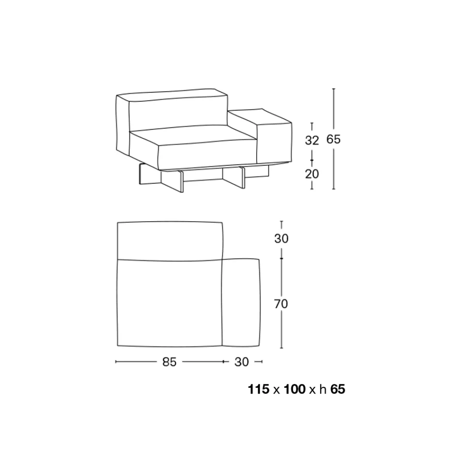 Vänster hörnsoffa med extraklar glasbotten Tillverkad i Italien - Rory Viadurini
