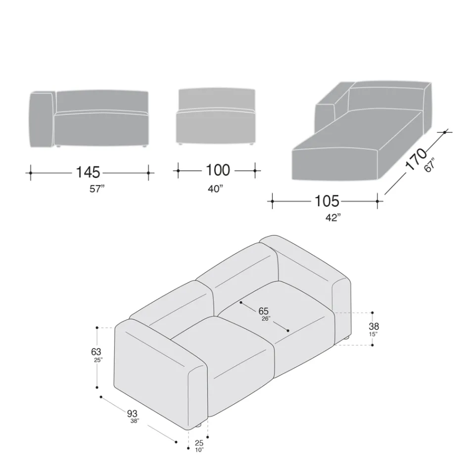 Soffa med inomhushalvö i expanderad polyuretan - Buffo Viadurini