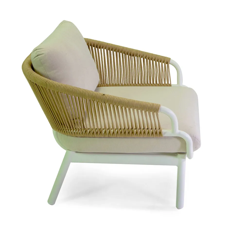 Soffa med fåtöljer och soffbord i vit aluminium för trädgården - Tenda Viadurini