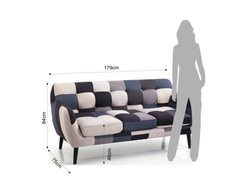 2- eller 3-sits soffa i flerfärgat tyg - kobolt Viadurini
