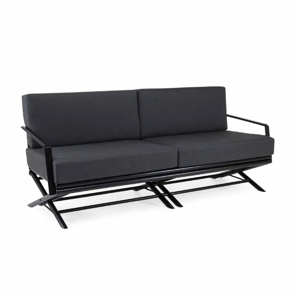 3-sitssoffa i naturligt trä eller svart och lyxigt tyg - Suzana Viadurini