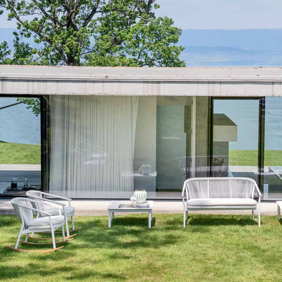 Utomhus stapelbar tvåsitssoffa klädd tyg - Smart av Varaschin Viadurini