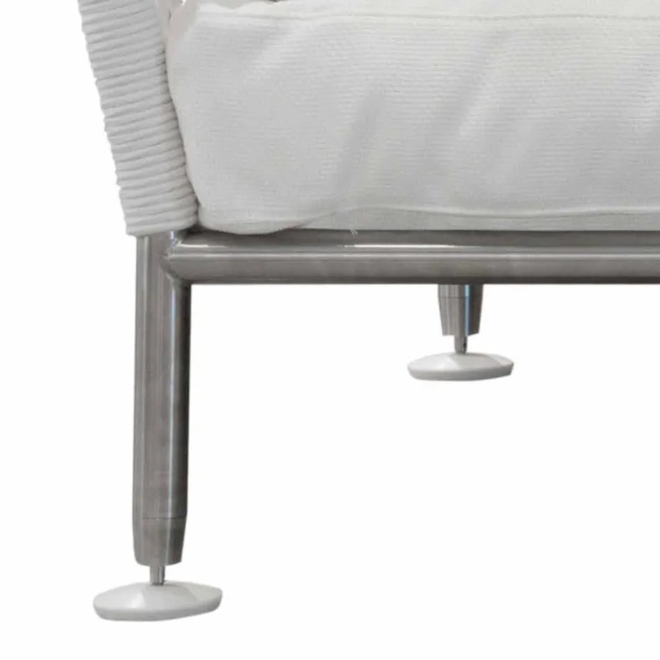 Utomhussoffa i stål och vävda PVC vita kuddar - Ontario6 Viadurini