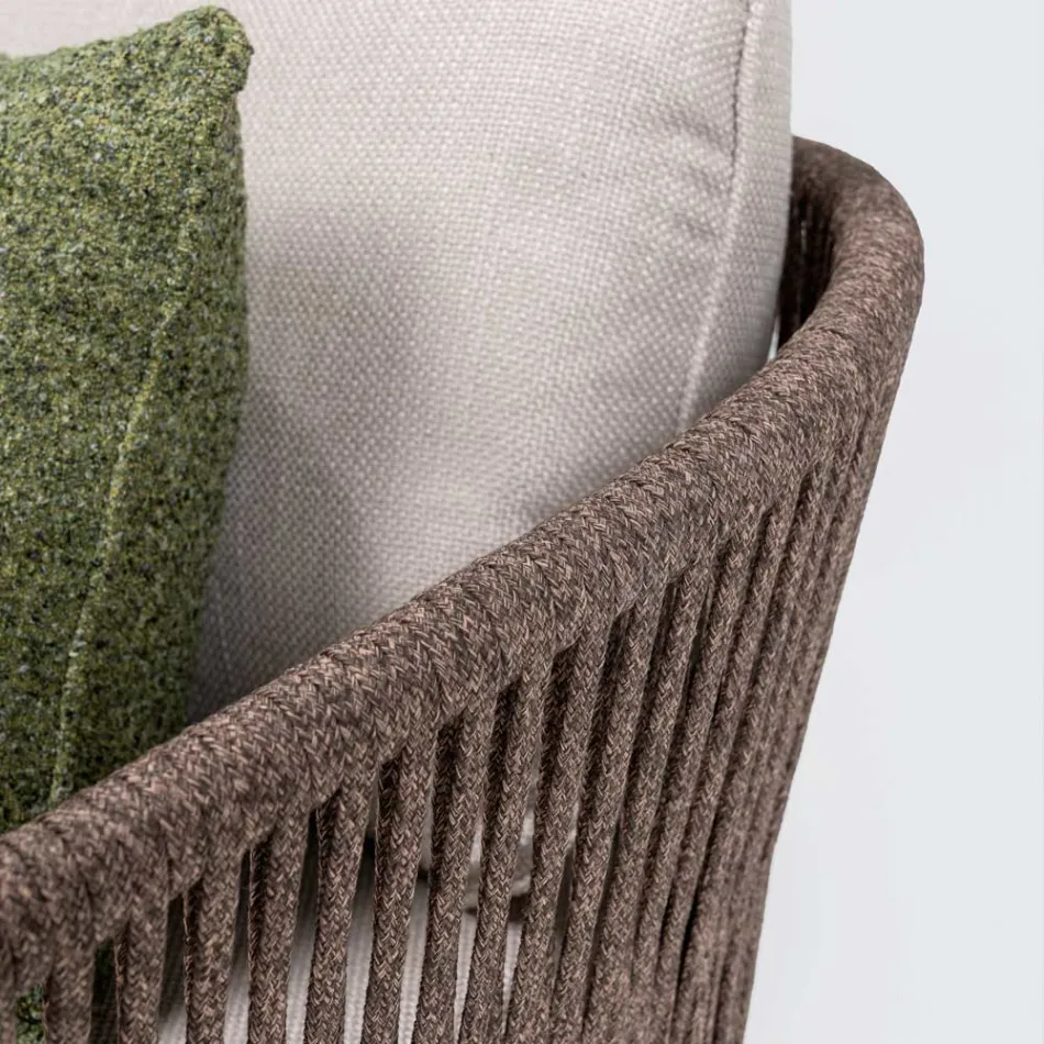 Utomhussoffa i teak och polyetenväv - Jhon Viadurini