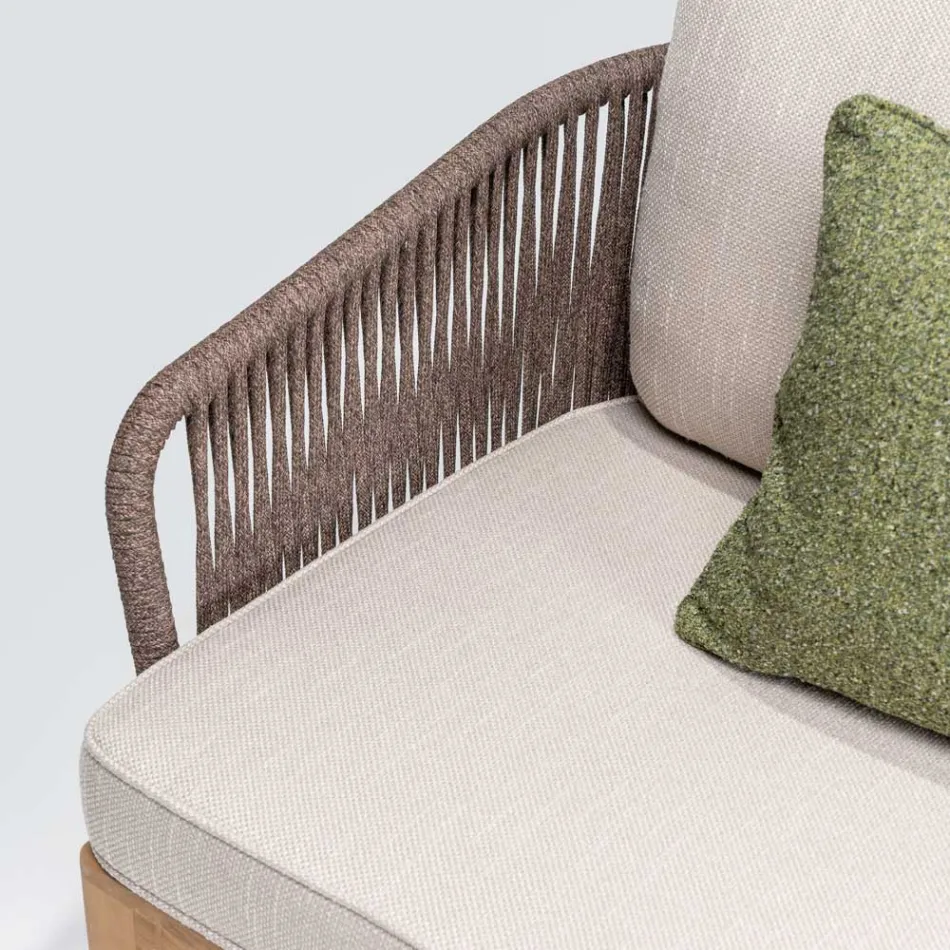 Utomhussoffa i teak och polyetenväv - Jhon Viadurini