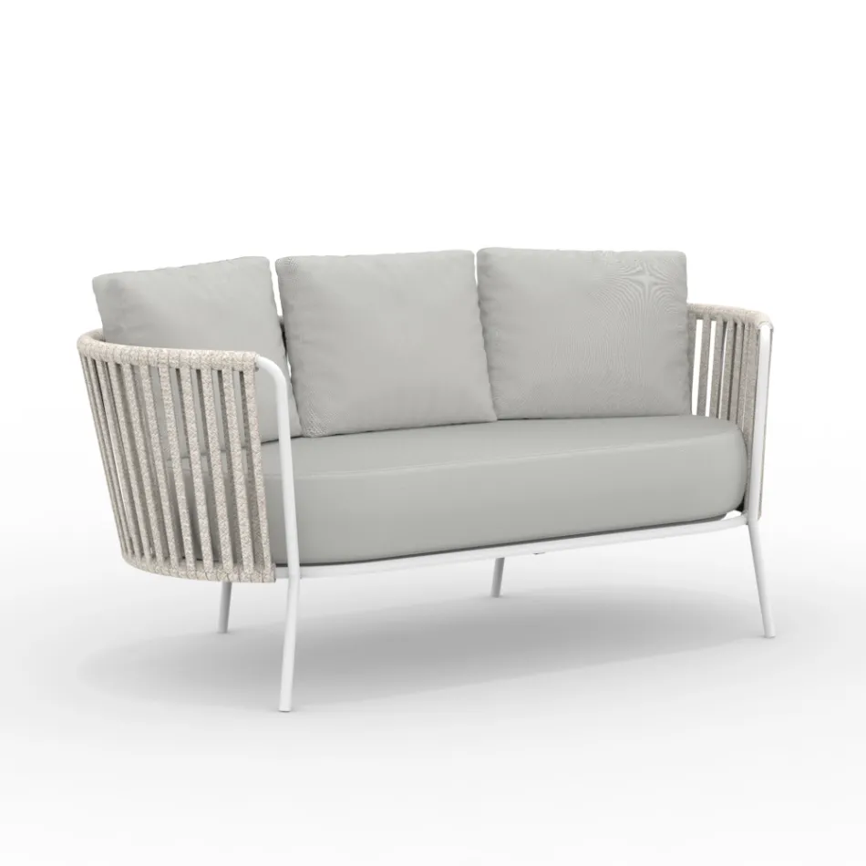 Trädgårdssoffa i rostfritt stål och ryggstöd med rep - Luxura Viadurini