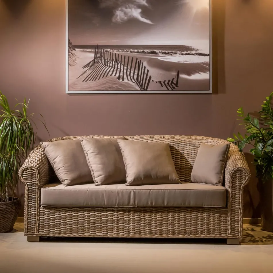 Trädgårdssoffa i naturlig Kubù Fiber med kuddar - Isildur Viadurini