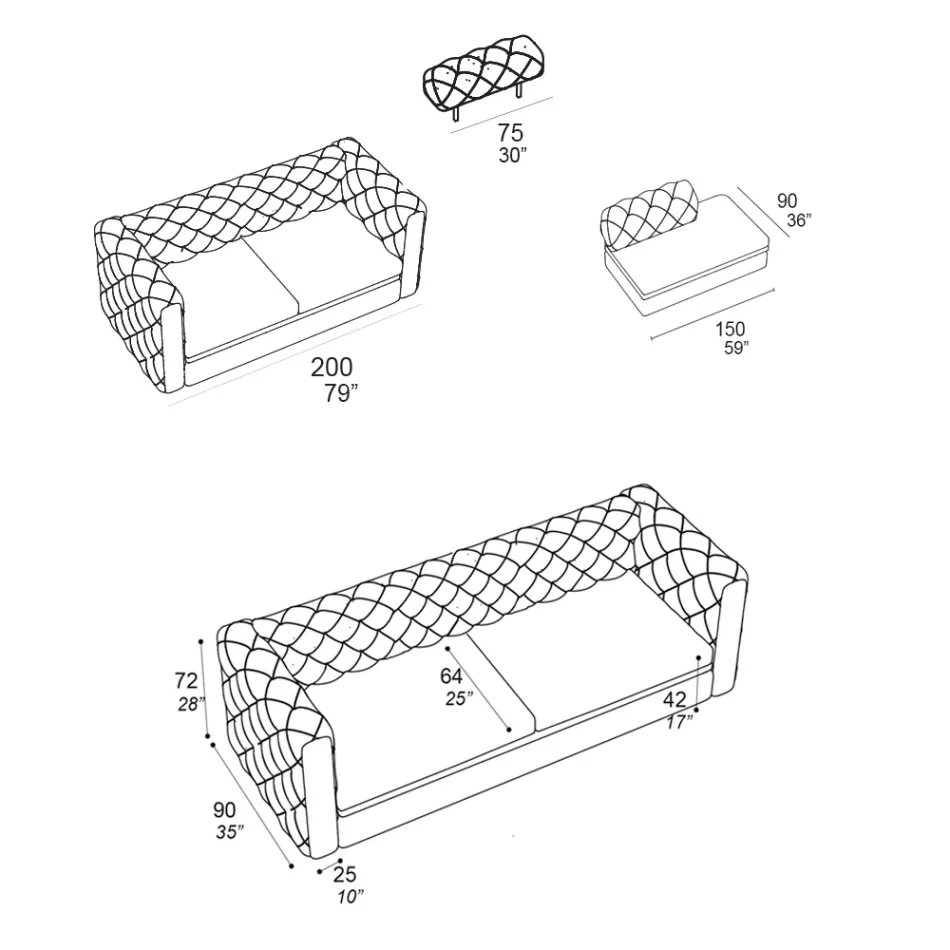 Inomhussoffa med fällbart nackstöd Tillverkad i Italien - lös Viadurini
