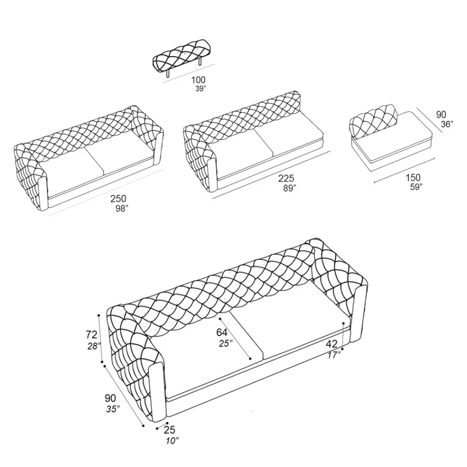 Vardagsrumssoffa med lutande nackstöd och halvö - lös Viadurini