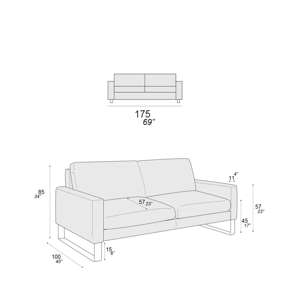 Vardagsrumssoffa med slädfötter i kromad metall - Exklusivt Viadurini