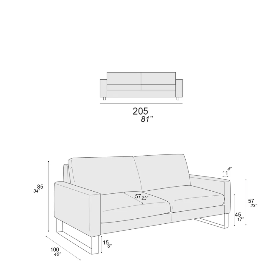 Vardagsrumssoffa med slädfötter i kromad metall - Exklusivt Viadurini
