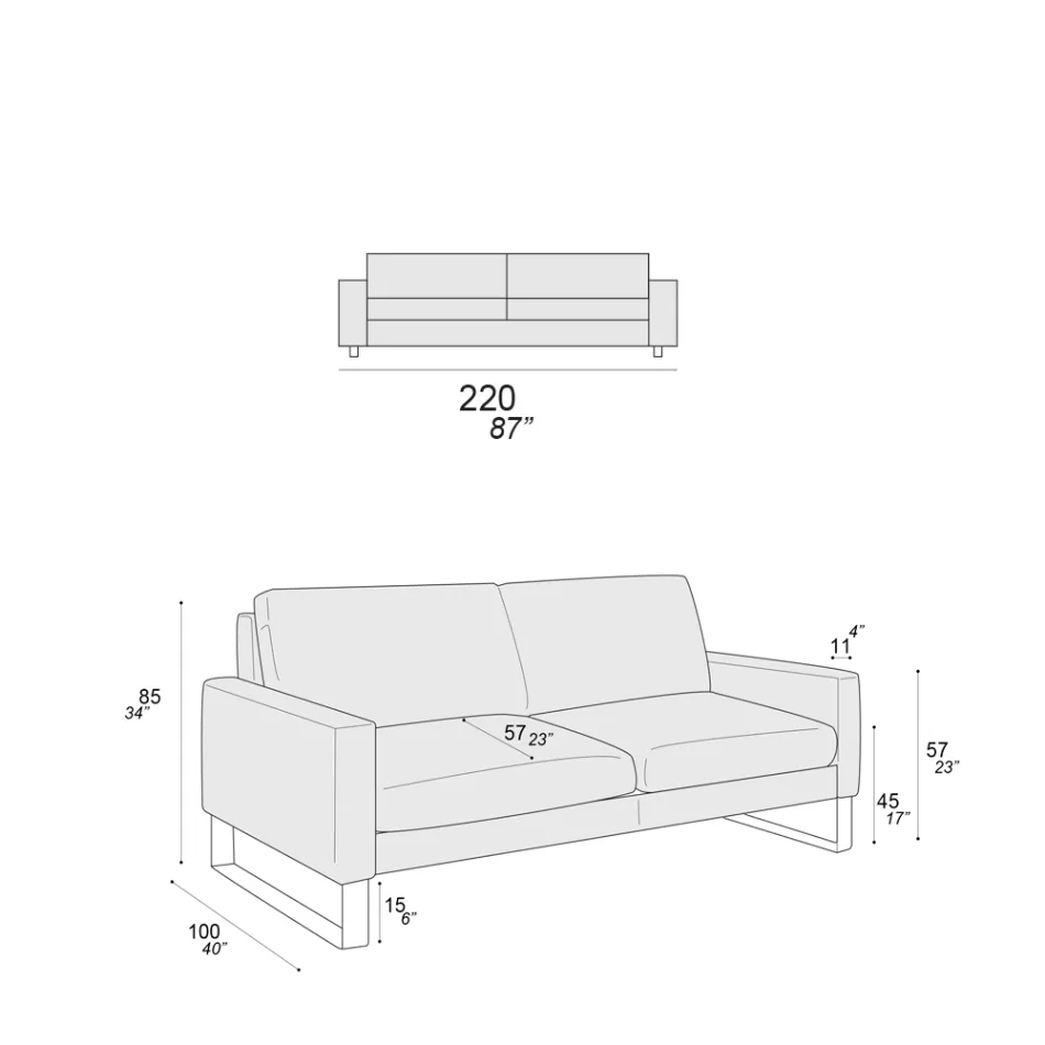 Vardagsrumssoffa med slädfötter i kromad metall - Exklusivt Viadurini