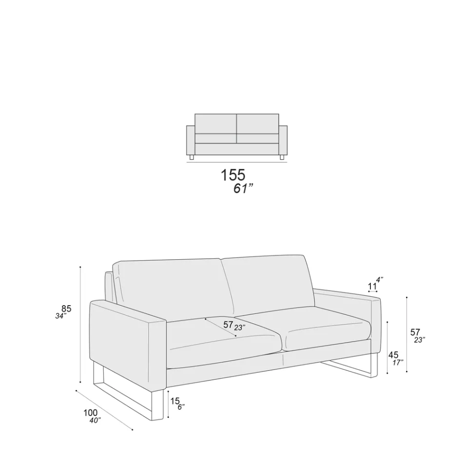 Vardagsrumssoffa med slädfötter i kromad metall - Exklusivt Viadurini