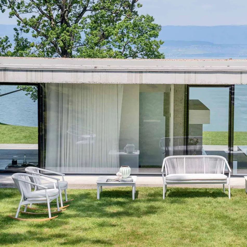 Tvåsits trädgårdsstapelsoffa aluminium och tyg - Smart av Varaschin Viadurini