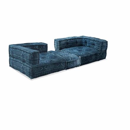 Två sits soffa klädd i etnisk design färgat tyg - fiber Viadurini