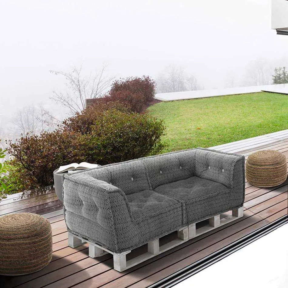 Vadderad tvåsitsig etnisk soffa i lapptyg och träfiber Viadurini