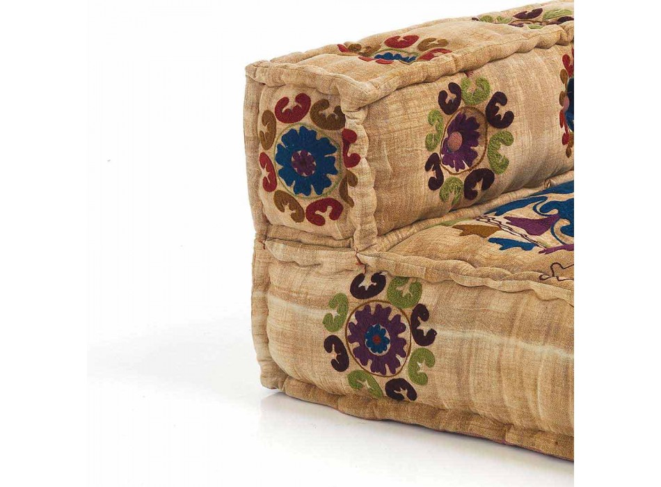 Vadderad tvåsitsig etnisk soffa i lapptyg och träfiber Viadurini