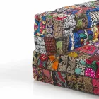 Vadderad tvåsitsig etnisk soffa i lapptyg och träfiber Viadurini