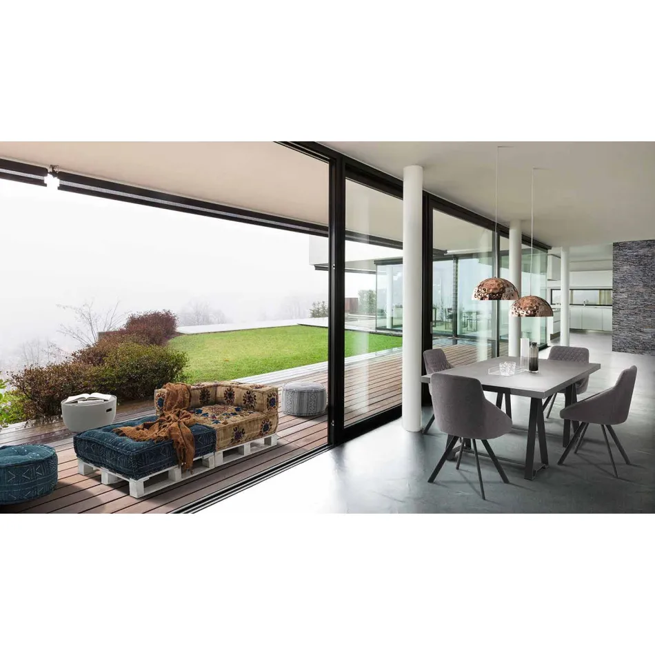 Vadderad tvåsitsig etnisk soffa i lapptyg och träfiber Viadurini