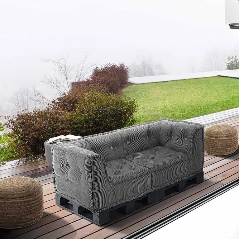 Vadderad tvåsitsig etnisk soffa i lapptyg och träfiber Viadurini