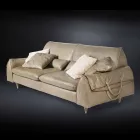 Massivt trä och läder soffa med armstöd Eve för objekt Viadurini