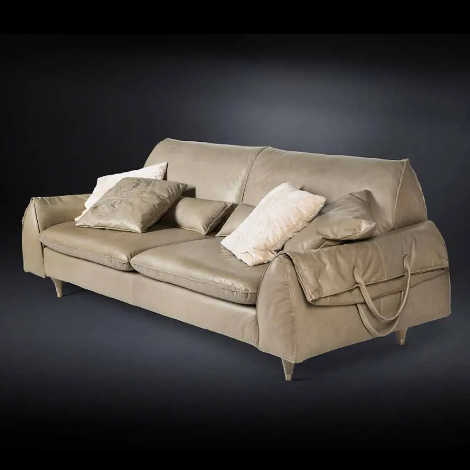 Massivt trä och läder soffa med armstöd Eve för objekt Viadurini