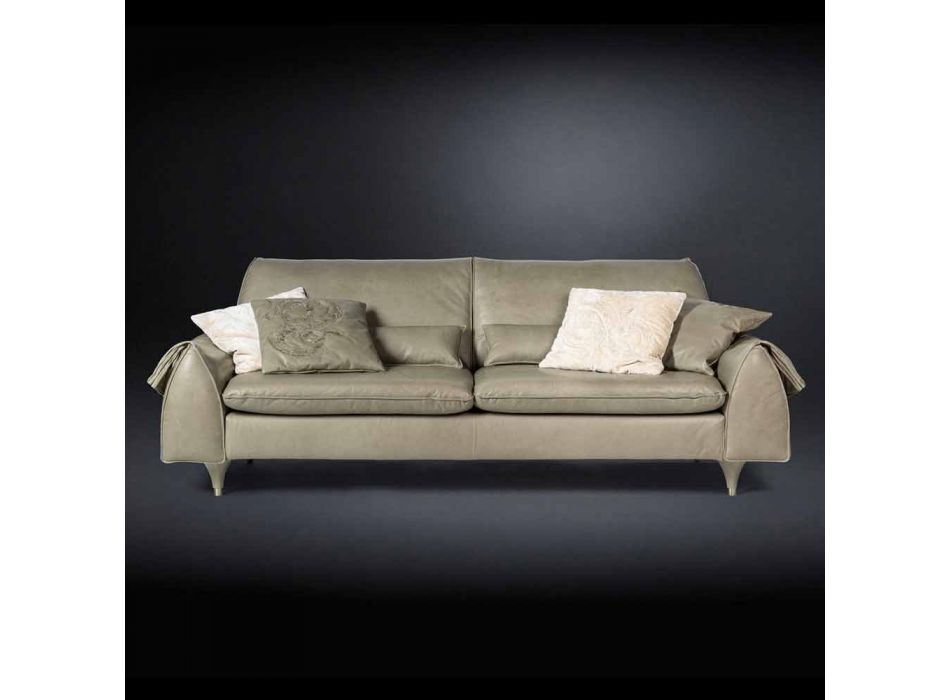 Massivt trä och läder soffa med armstöd Eve för objekt Viadurini