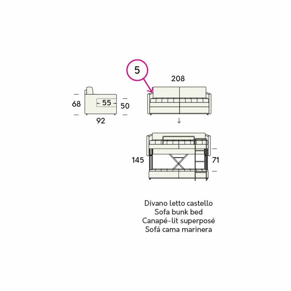 Design våningssäng soffa täckt i tillverkad i Italien tyg - Gretel Viadurini