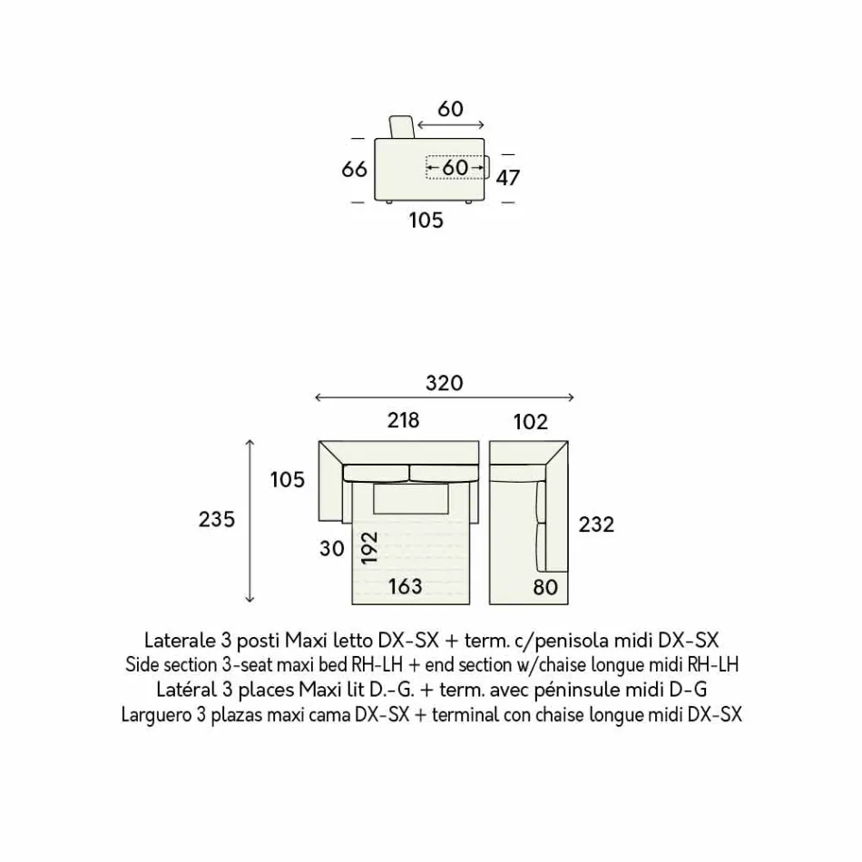 Design bäddsoffa i beige tyg tillverkad i Italien - Ortensia Viadurini