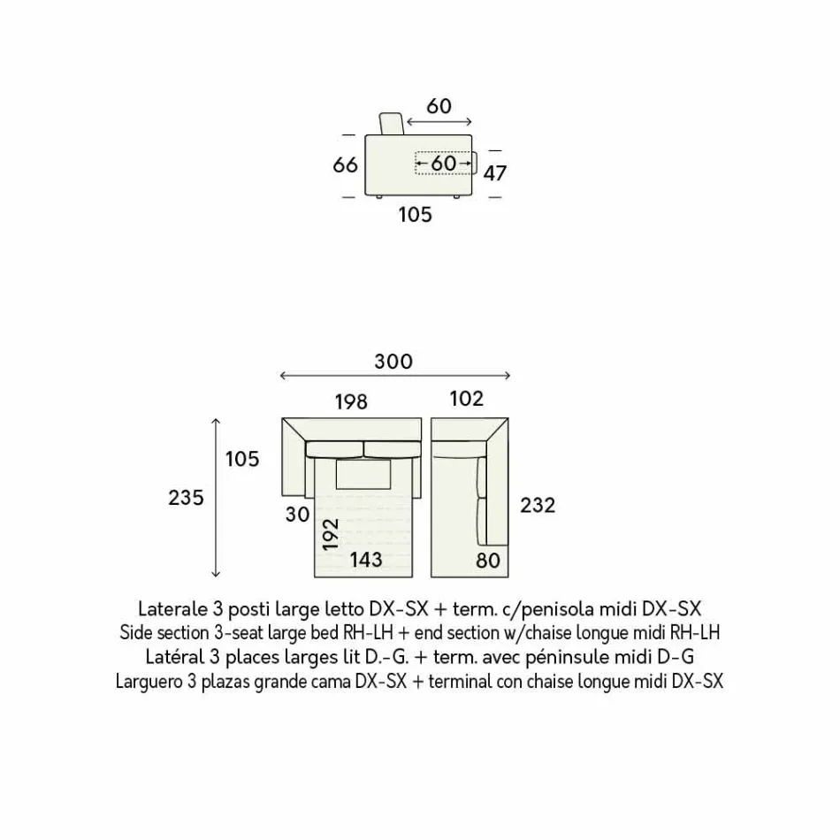 Design bäddsoffa i beige tyg tillverkad i Italien - Ortensia Viadurini