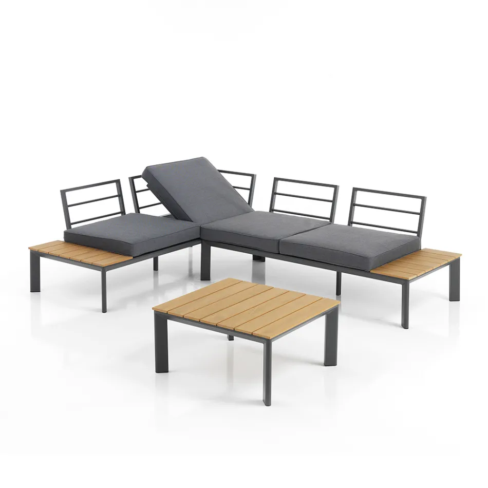 Soffa Konvertibel till schäslong med justerbart ryggstöd och soffbord - Finir Viadurini
