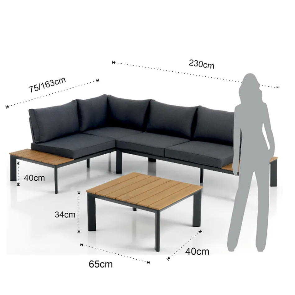 Soffa Konvertibel till schäslong med justerbart ryggstöd och soffbord - Finir Viadurini