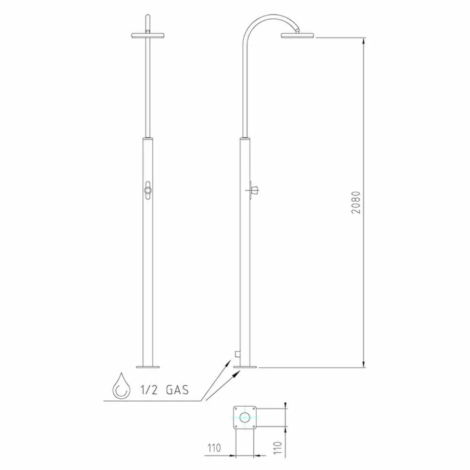 Trädgårdsdusch i rostfritt stål med rund duschhuvud Tillverkad i Italien - Norton Viadurini
